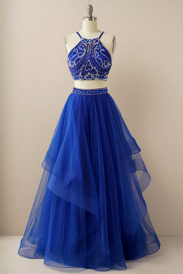 Duas peças Halter Beaded Vestido de baile